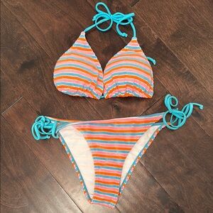 Striped Bikini with Blue Ties